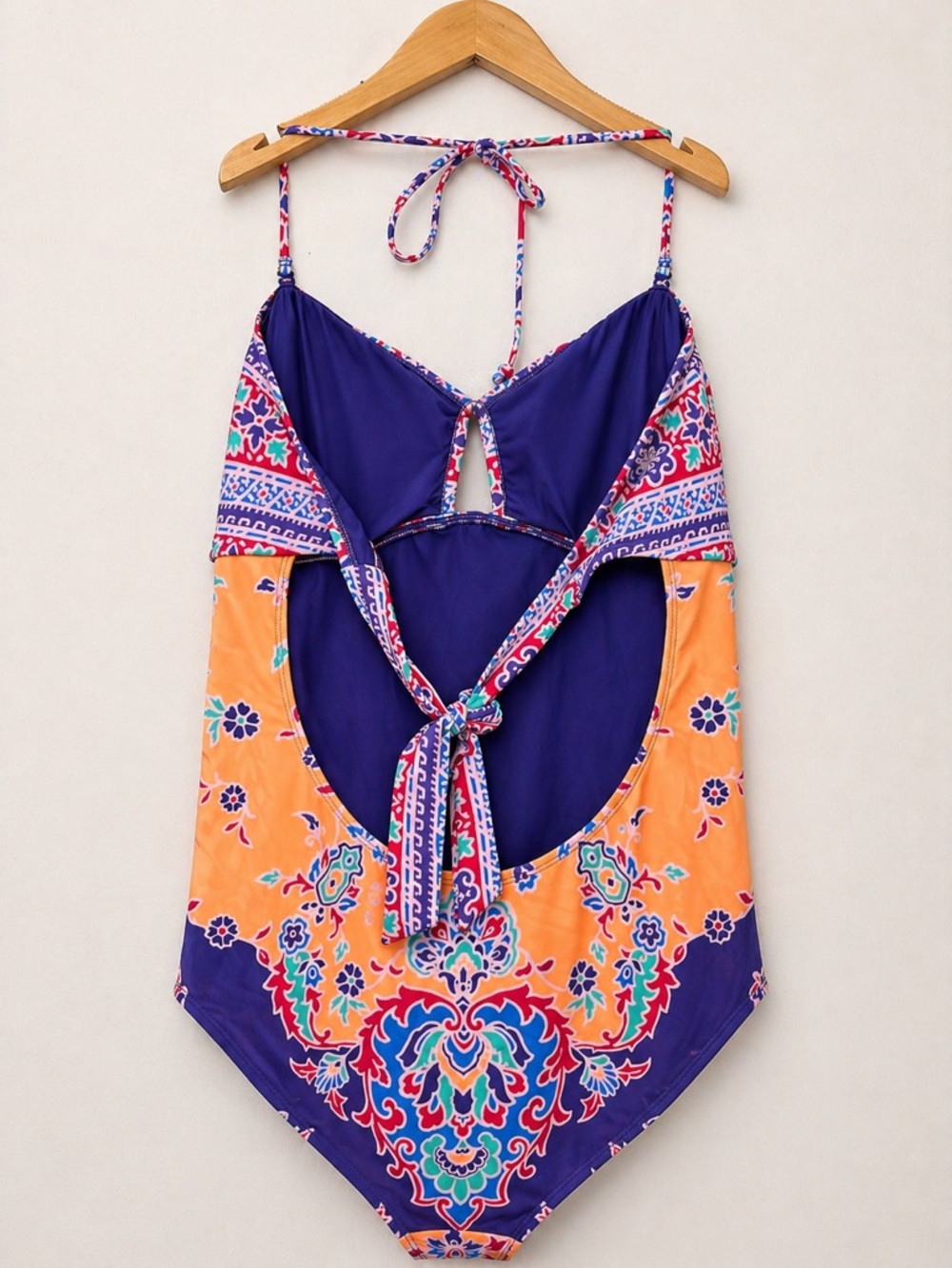 Aerie XL One-Piece Swimsuit Boho Print Cutout with Tie Back - Picture 3 of 7